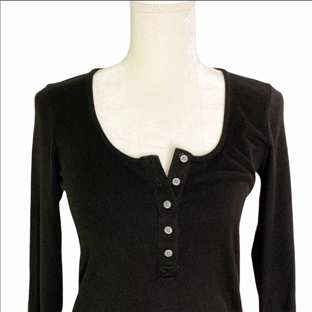 J. Crew Scoop Neck Henley Black Rib Knit Shirt